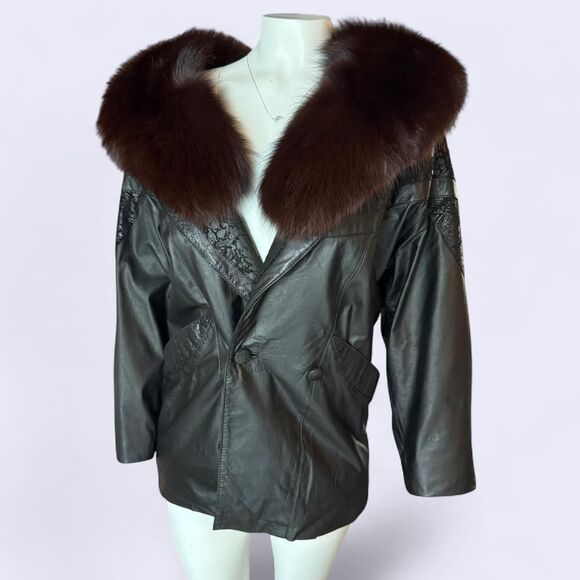 Byrnes and Baker 100% Real Leather and Real Fur Collar Western Jacket Size Small - Picture 1 of 5